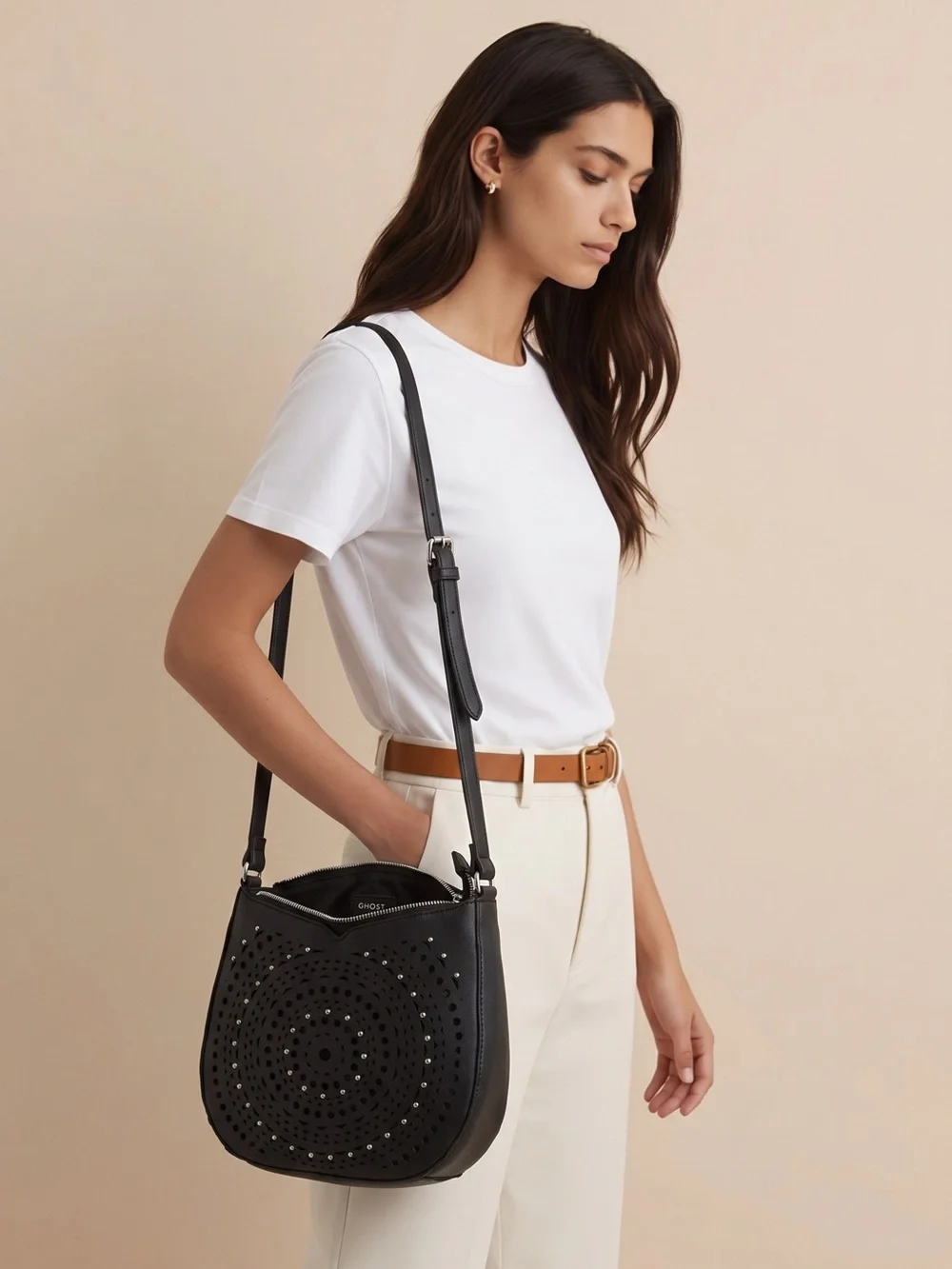 Nanette Lepore Black Laser-Cut Hobo with Stud Accents